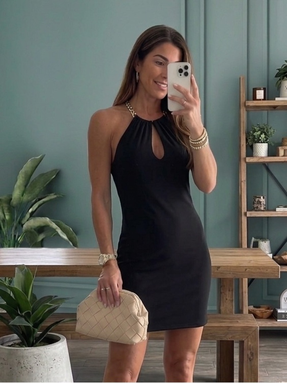 INC International Concepts Black Dress with Gold Chain Straps